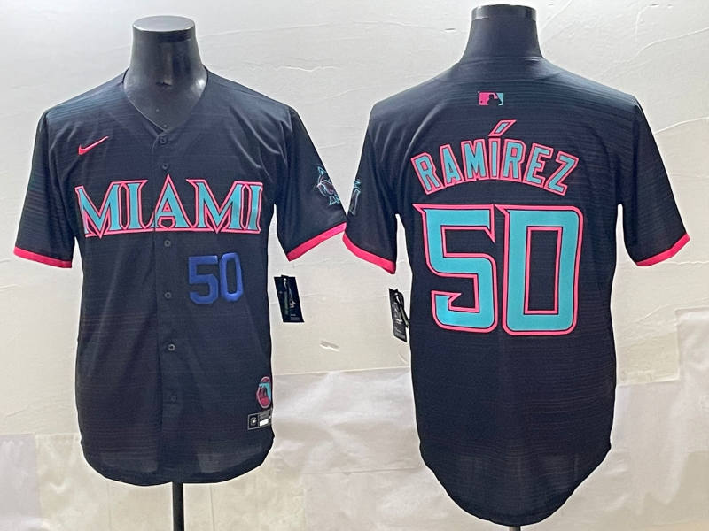 Men 2025 Miami Marlins #50 Ramirez black Nike MLB jersey style 87
